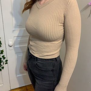Garage Tan Ribbed Long-Sleeve